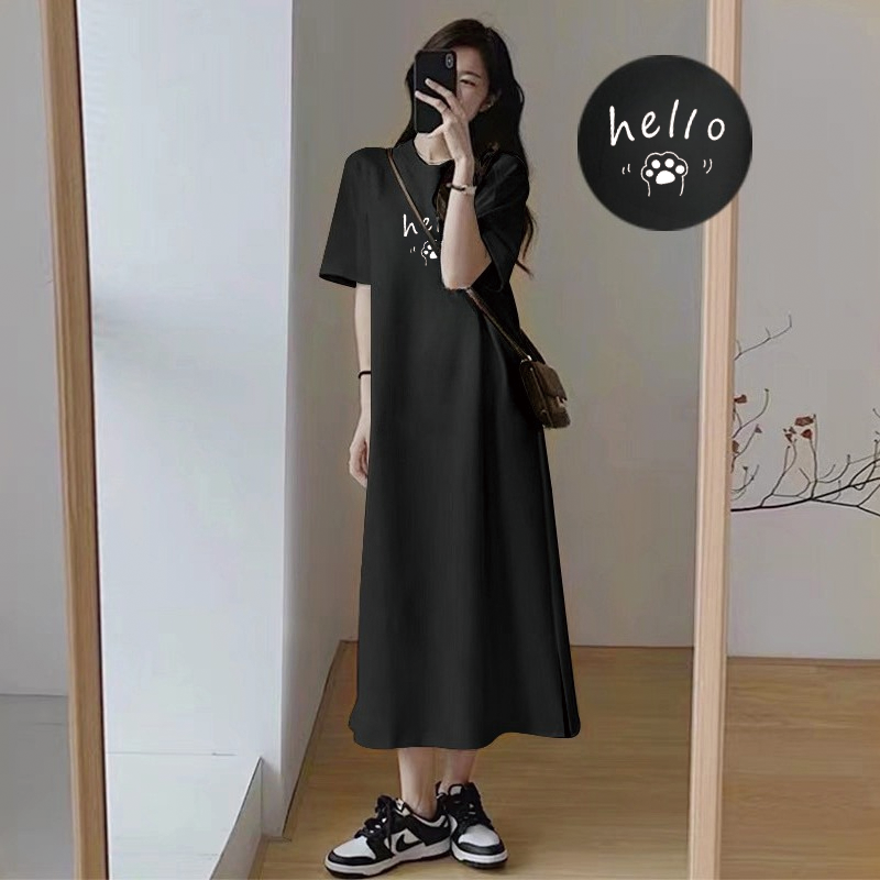 Cat Claw Bark - Gaun T-Shirt Panjang Wanita Kerah O