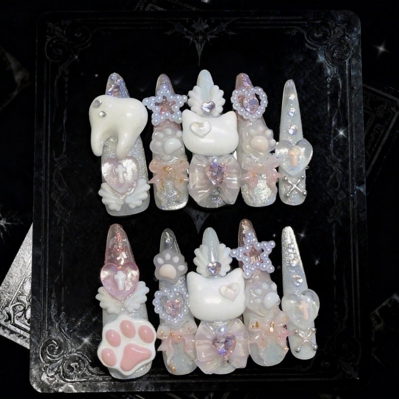 Cat Claw Bark - 10PCS Kuku Palsu Stiletto 3D Motif