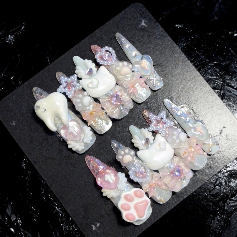 10PCS Kuku Palsu Stiletto 3D M - Cat Claw Bark ulasan dan harga