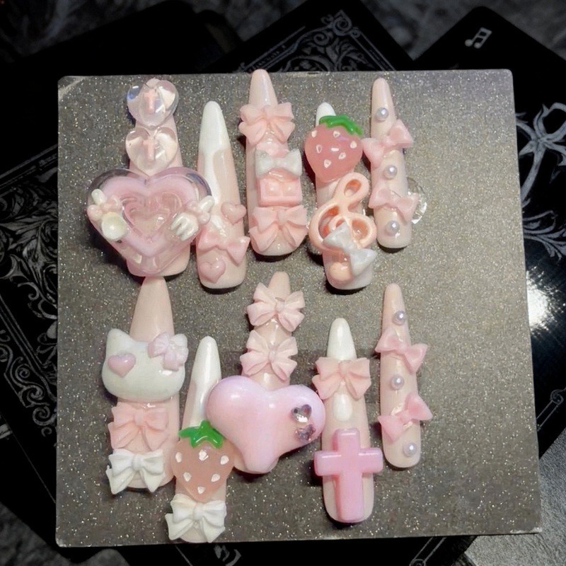 10PCS Kuku Palsu Stiletto 3D M - Cat Claw Bark ulasan dan harga