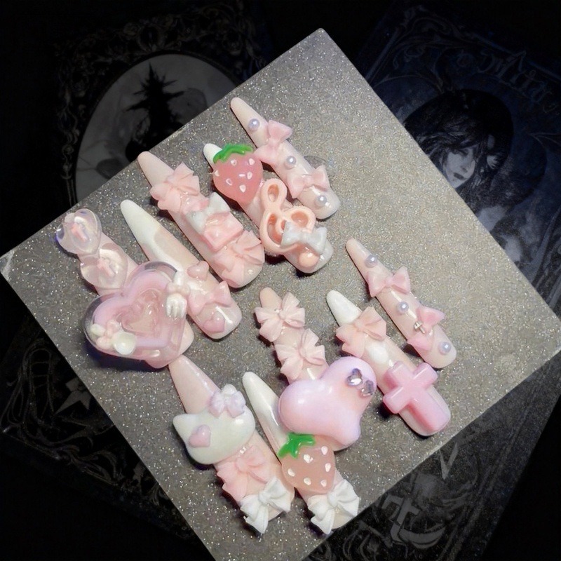 10PCS Kuku Palsu Stiletto 3D M - Cat Claw Bark ulasan dan harga